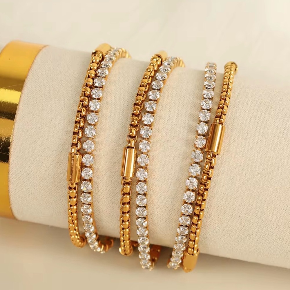 Gold Tone Crystal Tennis Bracelet Set, Stainless Steel